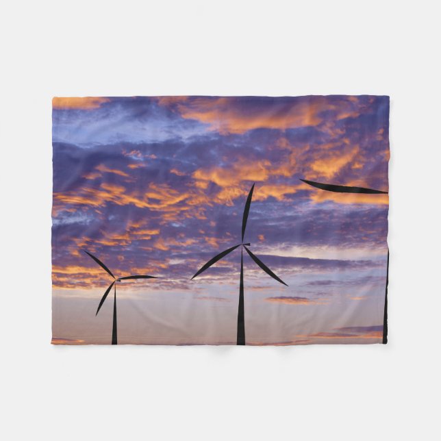 Couverture Polaire Turbine de moulin à vent au coucher du soleil (Devant (Horizontal))