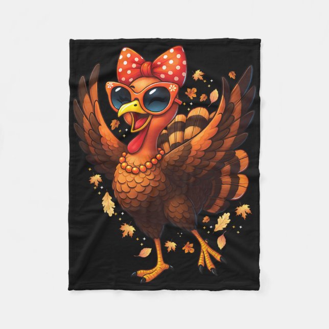 Couverture Polaire Turkey Dancing Turkey Day Womens Fall Cute Bow Tha (Devant)
