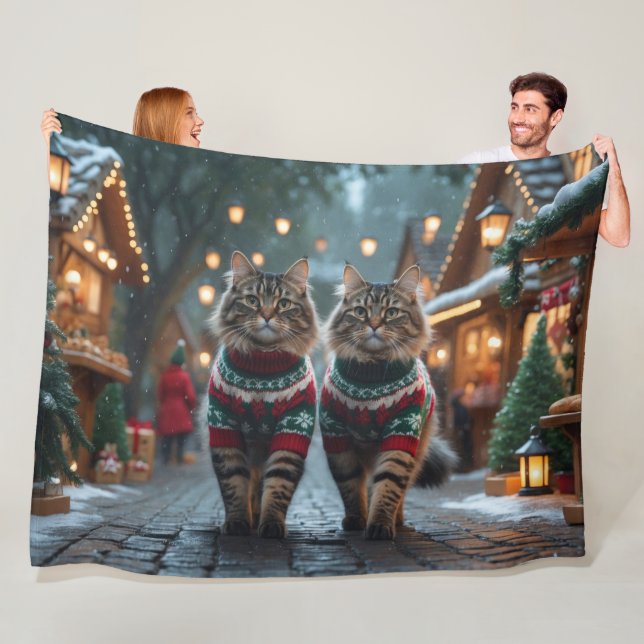 Couverture Polaire Turkish Angora Cats Christmas Snow Holiday (En situation)