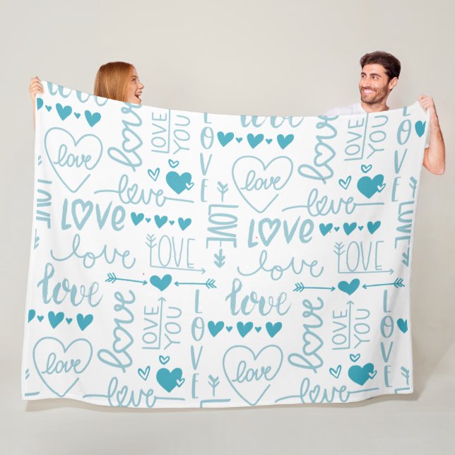 Couverture Polaire Turquoise Amusement et Amour Moderne et Coeurs (En situation)