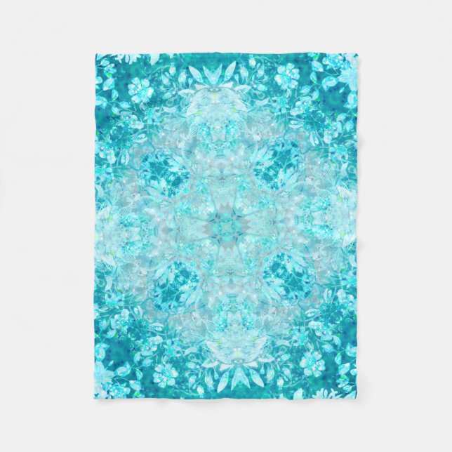 Couverture Polaire Turquoise Aqua Blue Floral (Devant)