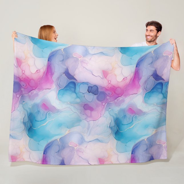 Couverture Polaire Turquoise Aqua Marbre rose violet (En situation)