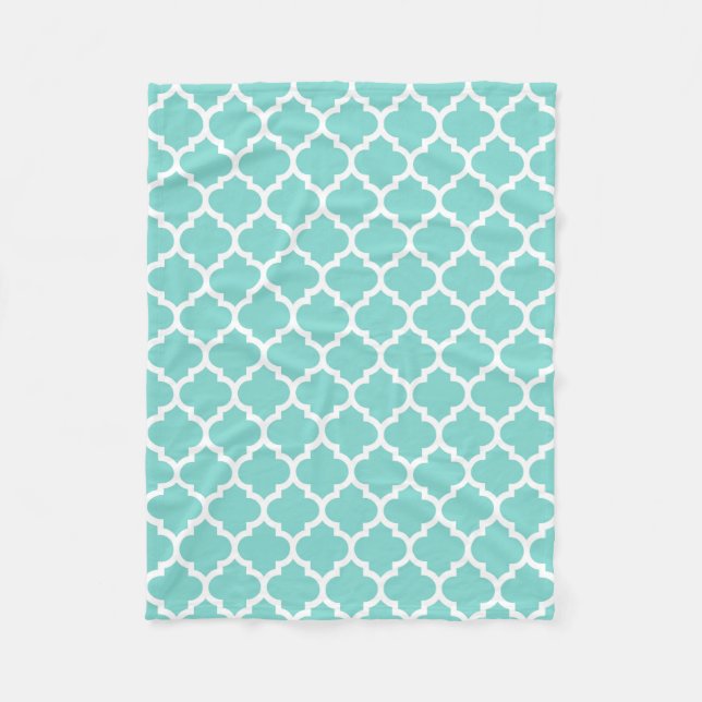 Couverture Polaire Turquoise Aqua Wht Moroccan Quatrefoil Pattern #5 (Devant)