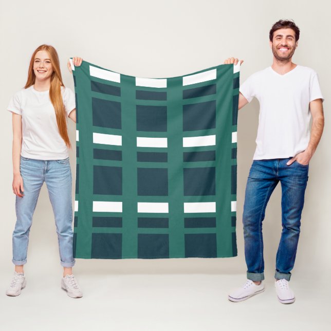 Couverture Polaire Turquoise Blanc Bleu Chèque Plaid Ferme (En situation)
