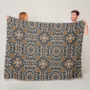 Couverture Polaire Turquoise Bleu ocre Brown Beige Bohème Tribu Art