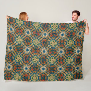 Couverture Polaire Turquoise Bleu Orange Jaune Vert Hip Bohème Art