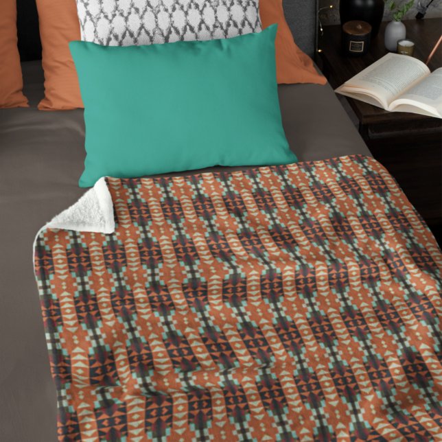 Couverture Polaire Turquoise Blue Terracotta Orange Red Brown Tribal  (Créateur téléchargé)