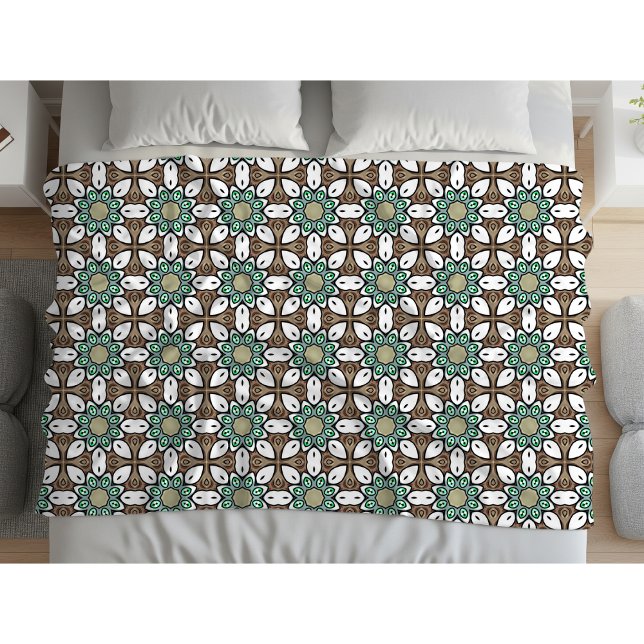 Couverture Polaire Turquoise, brown and white geometric mandala  (Créateur téléchargé)