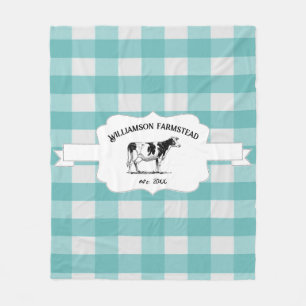 Couverture Polaire Turquoise Buffalo Plaid Farm Cow Fleece Blanche