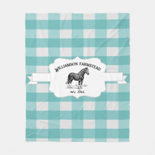 Couverture Polaire Turquoise Buffalo Plaid Farm Horse Fleece Blanche