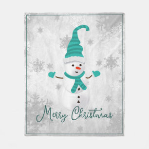 Couverture Polaire Turquoise Cute Snowman Holiday Fleece Blanche