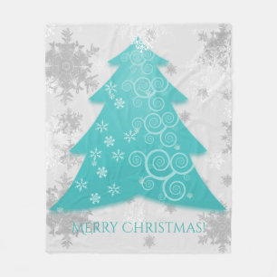 Couverture Polaire Turquoise Festif Arbre de Noël Toison Blanche