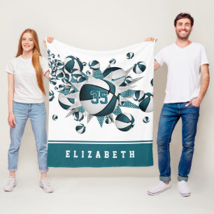Couverture Polaire turquoise filles salle de sport décor basket étoil
