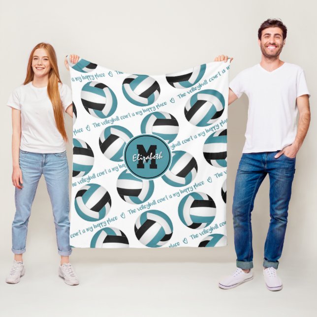 Couverture Polaire turquoise noir Le terrain de volley est mon endroi (En situation)