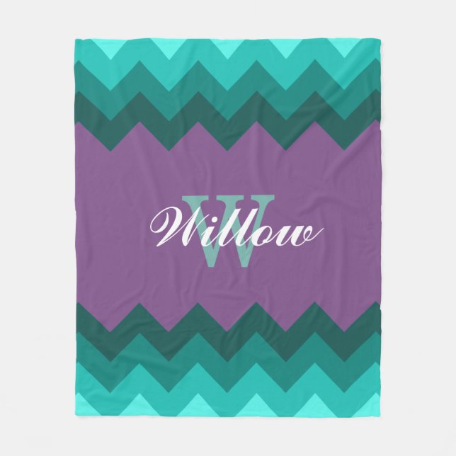 Couverture Polaire Turquoise Ombre Chevrons Monogram Fleece Blanche (Devant)