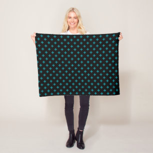 Couverture Polaire Turquoise polka croise sur noir