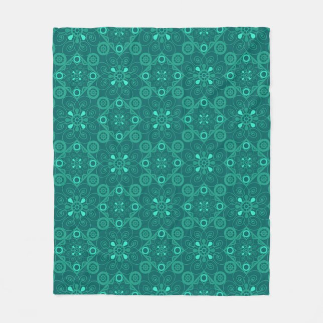 Couverture Polaire Turquoise, verte, ornement (Devant)