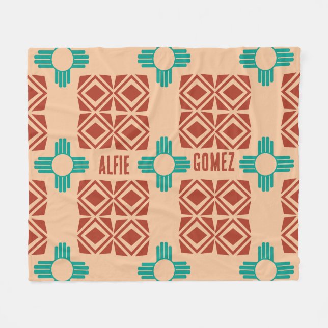 Couverture Polaire Turquoise Zia Tribal Brown Tan (Devant (Horizontal))