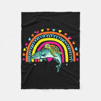 Couverture Polaire Turtle Riding Salmon Fish Funny Animal Lover Rainb