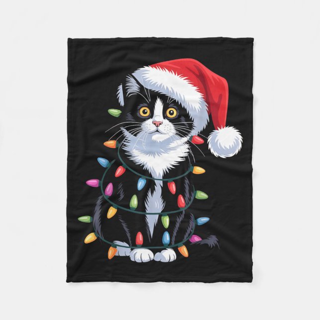 Couverture Polaire Tuxedo Cat Meow Santa Tuxie Christmas Tree  (Devant)