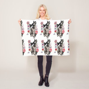 Couverture Polaire Tuxedo Chat Cute Jolie Fleurs Chats Aquarelle