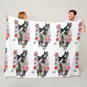 Couverture Polaire Tuxedo Chat Cute Jolie Fleurs Chats Aquarelle Fle