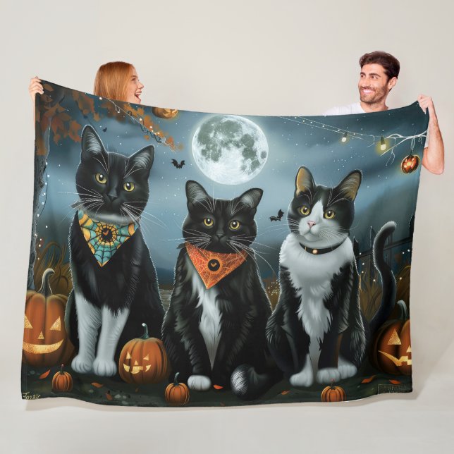 Couverture Polaire Tuxedo Chat Halloween Éffrayant (En situation)