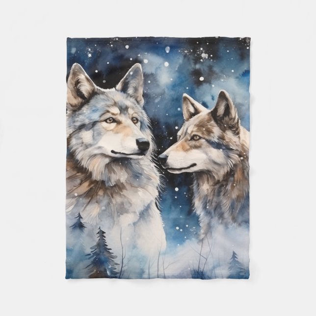 Couverture Polaire Two Wolves in Winter (Devant)