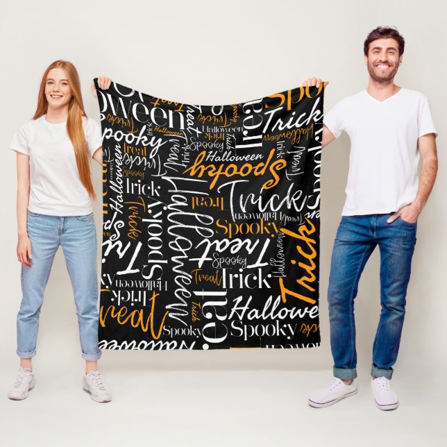 Couverture Polaire Type de Halloween (orange et blanc) (En situation)