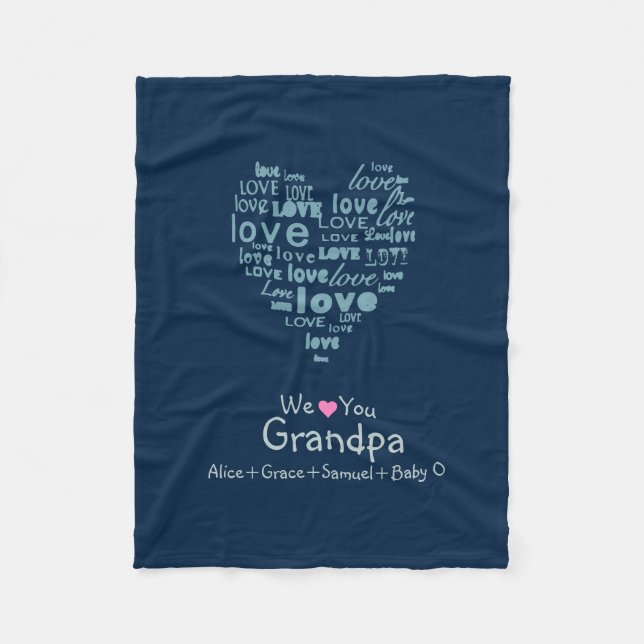 Couverture Polaire Typographie Amour Coeur "We Love You" Personnalisé (Devant)