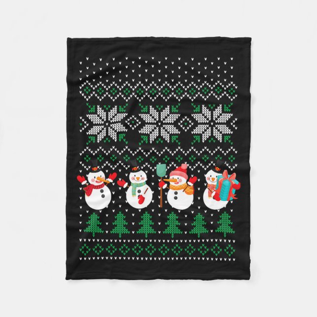Couverture Polaire Ugly Christmas Xmas Tree Snowman Santa Claus New Y (Devant)