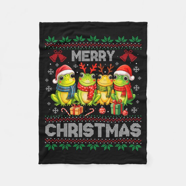 Couverture Polaire Ugly Sweater Frogs Santa Hat Reindeer Xmas Frog Lo (Devant)