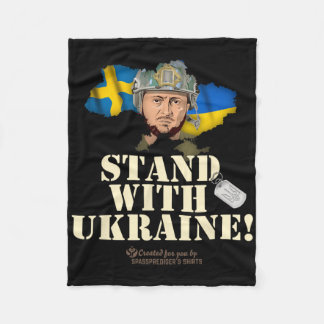 Couverture Polaire Ukraine Suède Drapeaux Dog Tag Zelenskyy Stand Wit