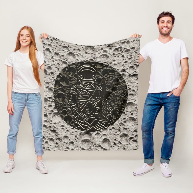 Couverture Polaire Un astronaute sur l'espace lune Noir & Grey (En situation)