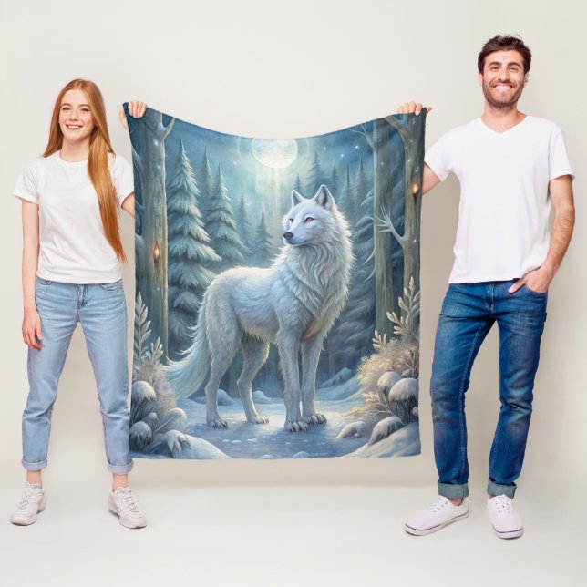 Couverture Polaire Un Beau Loup Blanc (En situation)