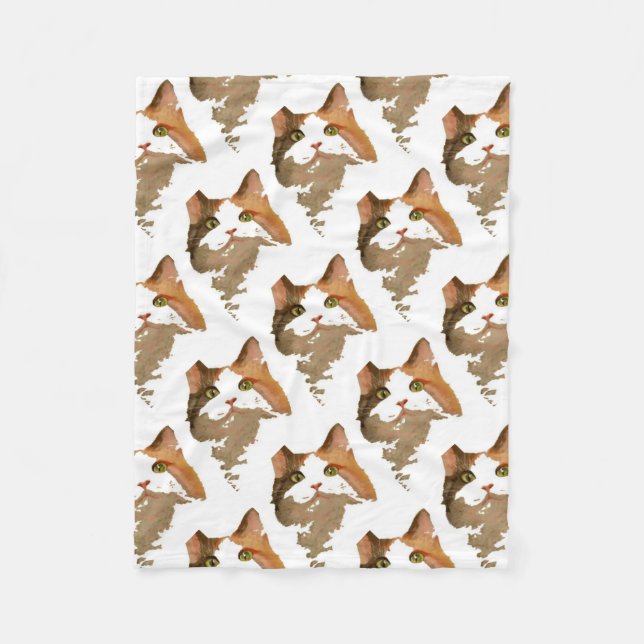 Couverture Polaire Un chat Calico Vert Portrait Artistique (Devant)