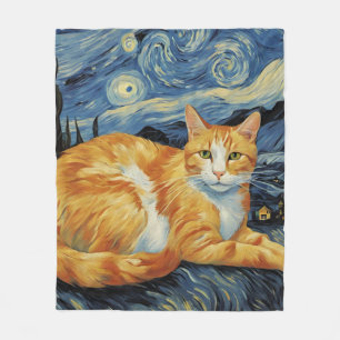 Couverture Polaire Un chat dans la nuit étoilée