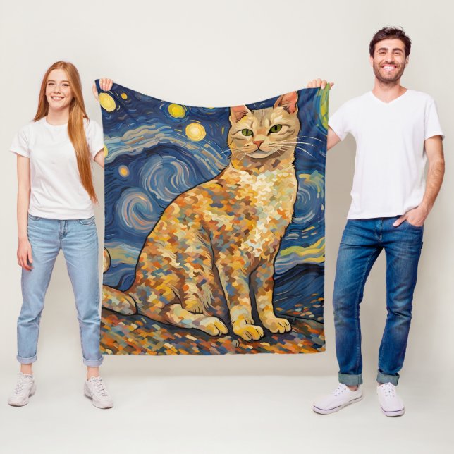 Couverture Polaire Un chat dans la nuit étoilée (En situation)