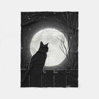Couverture Polaire Un chat noir de repos et une pleine lune,