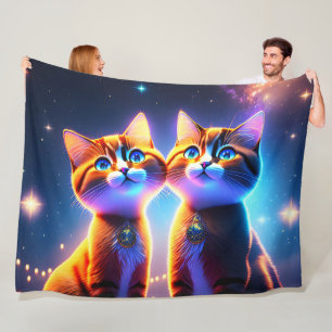 Couverture Polaire Un couple de chats mignons sous le ciel étoilé -