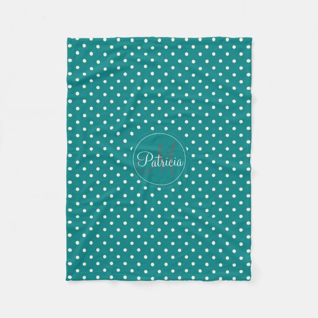 Couverture Polaire Un indispensable cosy : Monogramme Pois Turquoise  (Devant)