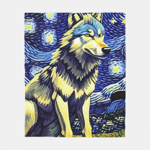 Couverture Polaire Un loup dans la nuit étoilée