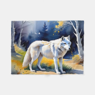 Couverture Polaire Un loup dans une aquarelle de forêt