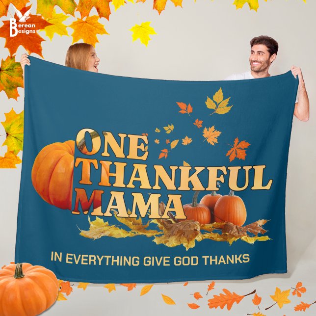 Couverture Polaire UN MERCI MAMA MOM élégant Thanksgiving (Cozy ONE THANKFUL MAMA Thanksgiving Fall Blanket with CUSTOMIZABLE Christian quote. Great mom gift.)
