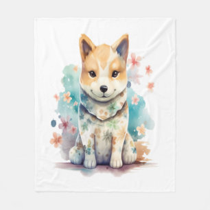 Couverture Polaire Un mignon chien au bon comportement dans un floral