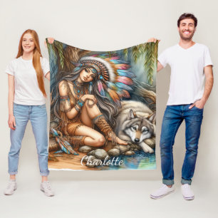 Couverture Polaire Un moment serein entre un Indien et un loup