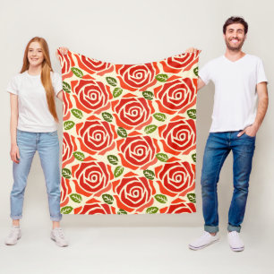 Couverture Polaire Un motif de grand rose rouge vert et blanc chic