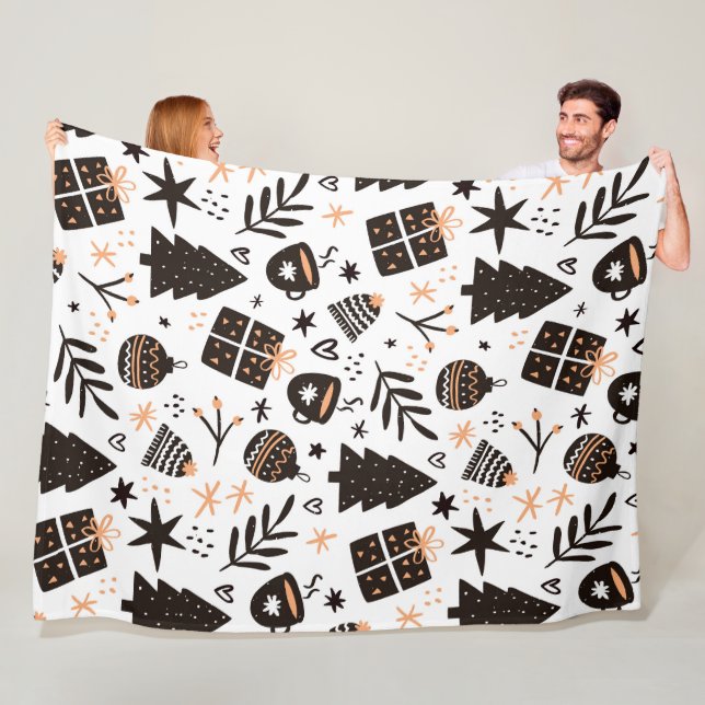 Couverture Polaire Un Motif de Noël noir et blanc (En situation)