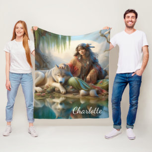 Couverture Polaire Une fille amérindienne passe un moment avec son lo