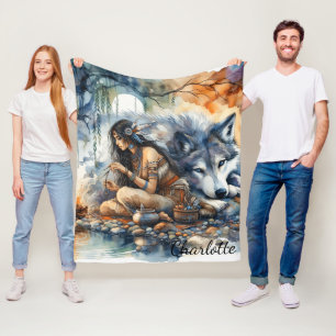 Couverture Polaire Une Indienne artisanale au bord de la rivière au c